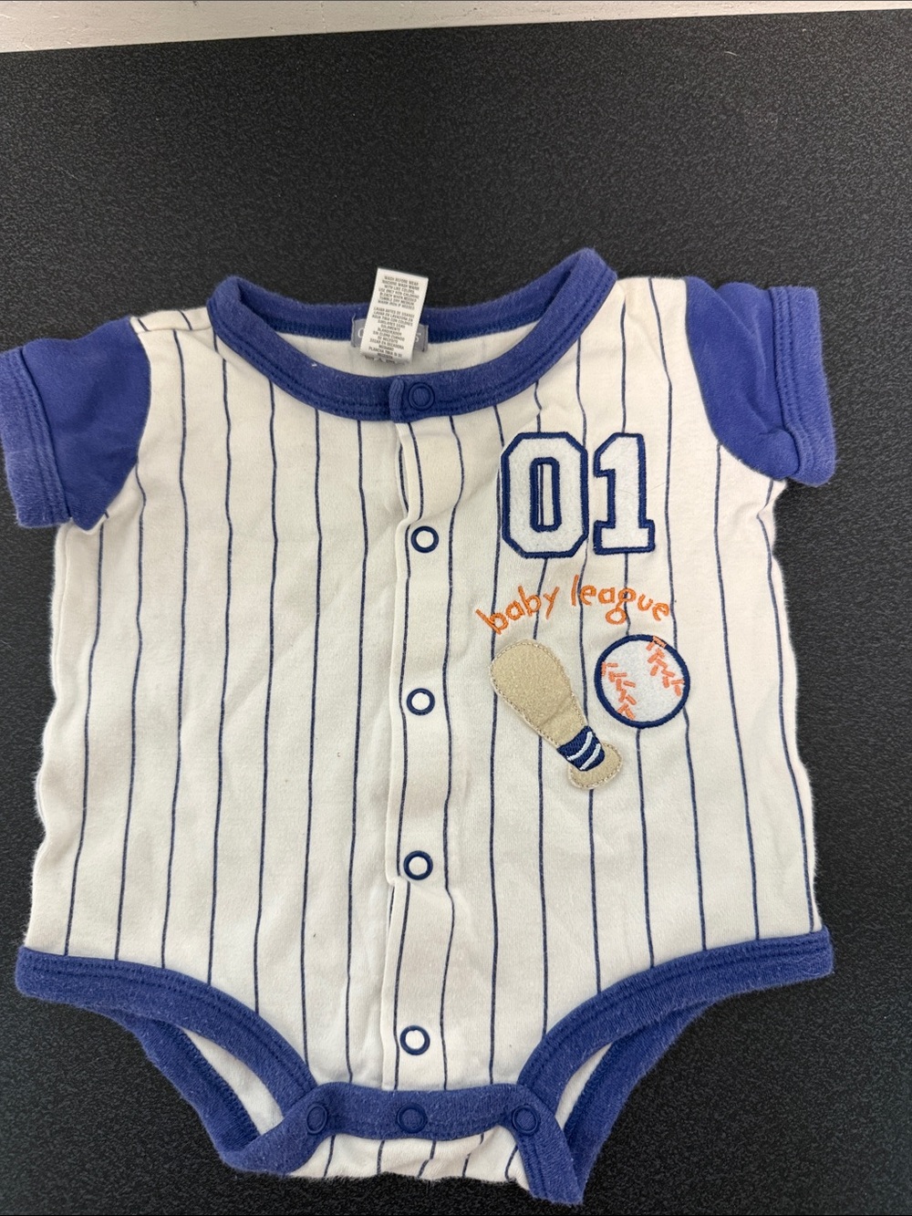 Blue & White Baseball Stripe Baby One-Piece Romper vintage